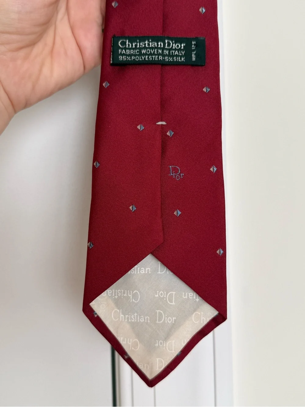 Dior Burgundy Hand Beaded Silk Blend Tie - Picture 6 of 9